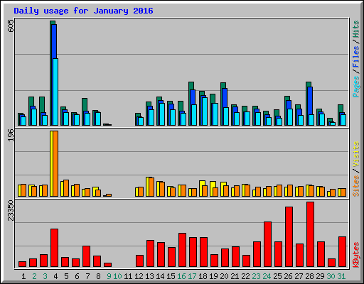 Daily usage for January 2016