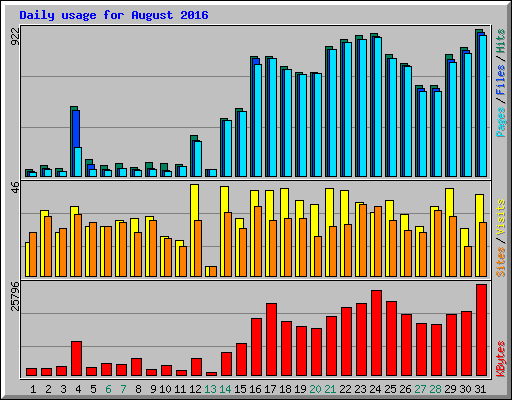 Daily usage for August 2016